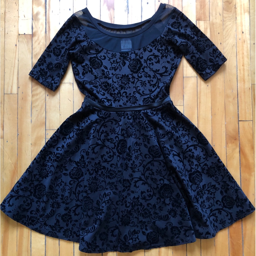 Black Floral Velvet Mesh Whimsigoth Dress by Slak Montreal Canada Designer Small